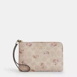 Coach Beige and Pink Floral Wristlet